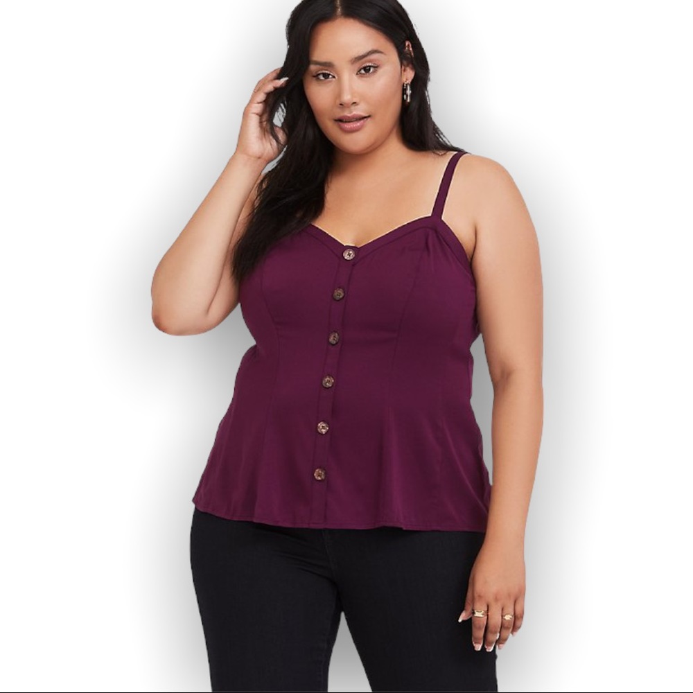 TORRID BURGUNDY PURPLE
CROP STRETCH CHALLIS
FIT & FLARE CAMI SIZE 1X